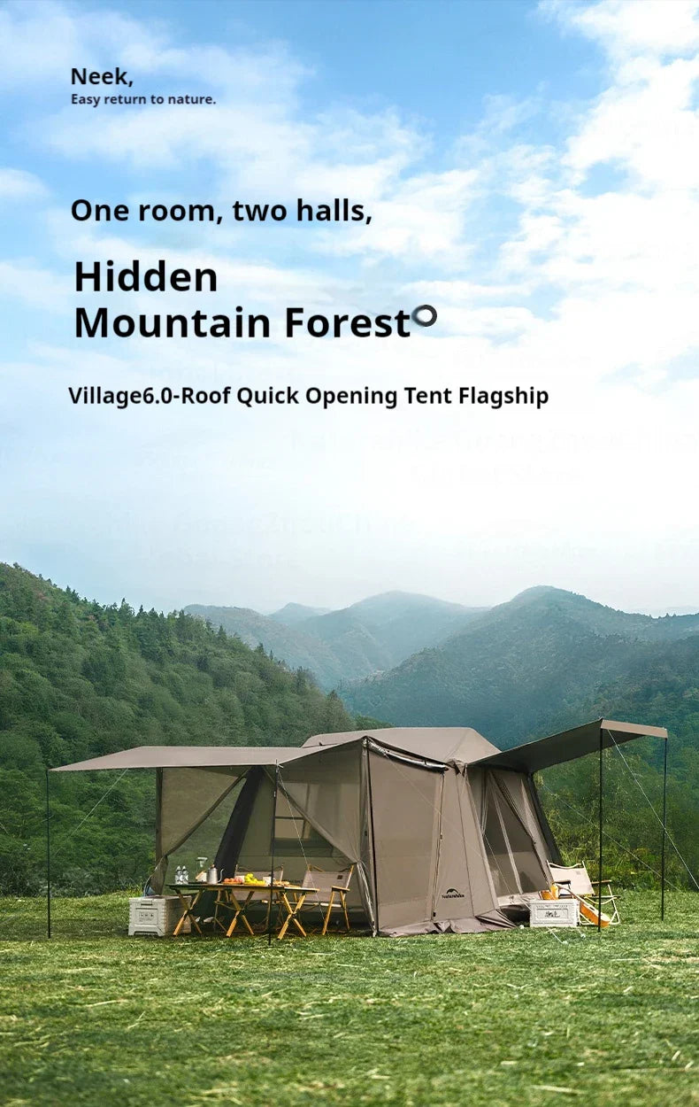 PRE-ORDER Naturehike VILLAGE 6.0 Gen 2 Flagship Edition Fast Automatic Cabin Tent Ti Black Coated Sunscreen Large 15m² Use Space 4 Person Waterproof