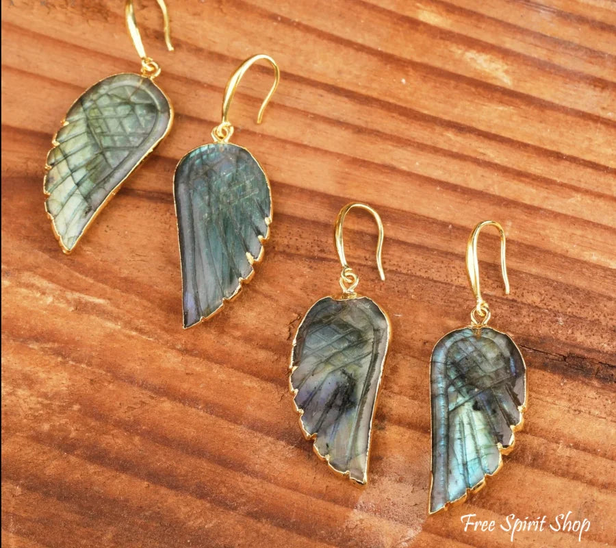 Natural Labradorite Angel Wings Earrings