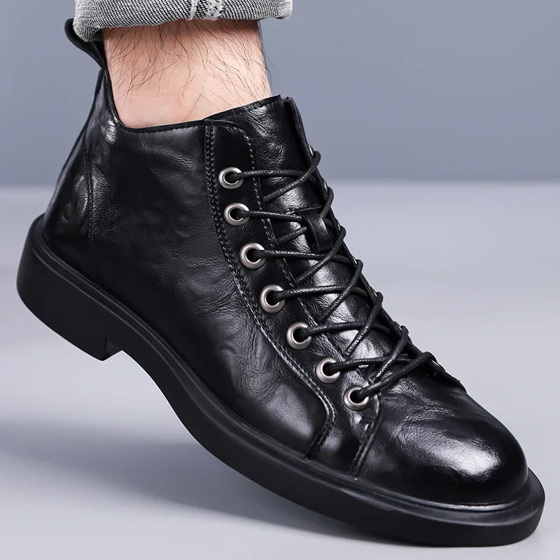 The Beckett — High-Top Lace-Up Boot in Tumbled Leather
