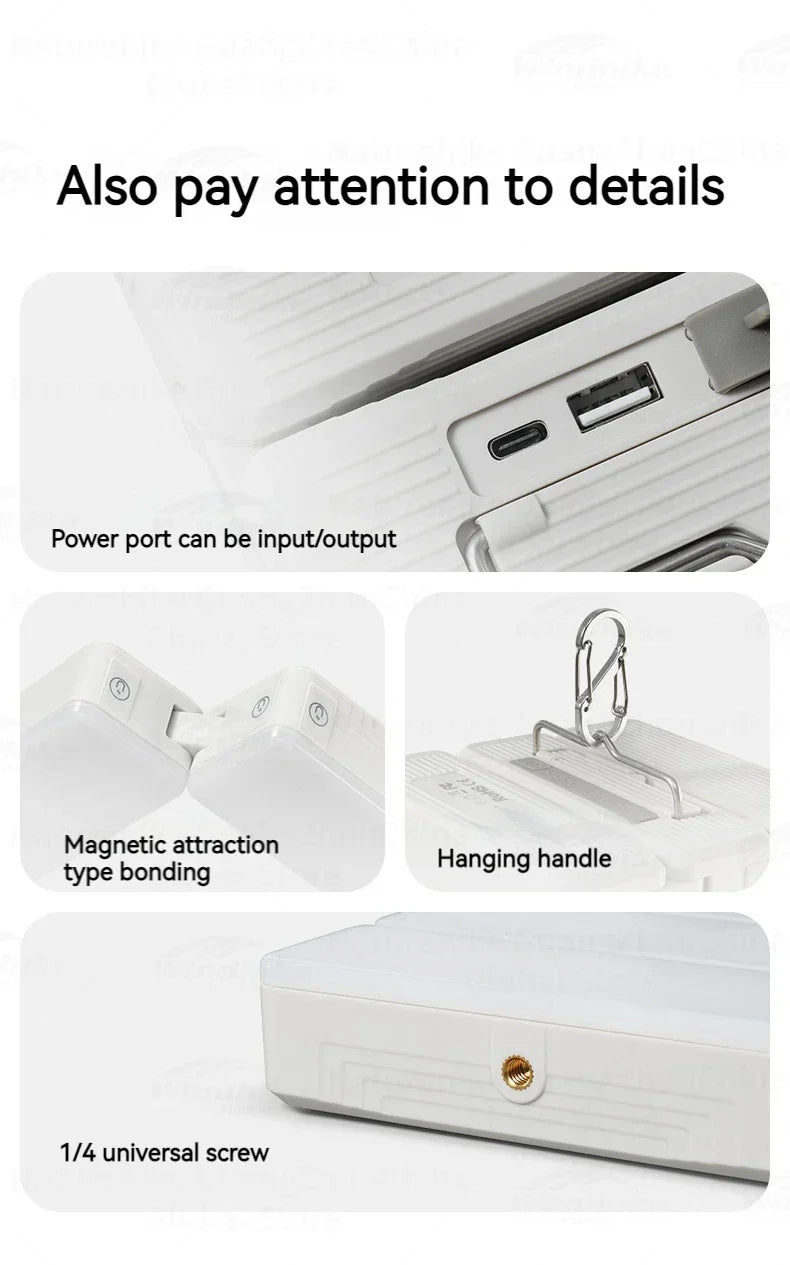 Naturehike Refractive Outdoor Camp Lamp Portable Folding Multi-shape Light Rechargeable Tent Lamp Waterproof Hanging USB LED Lantern Hook Flashlight