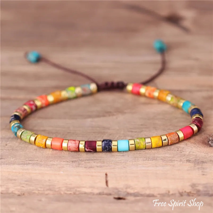 Rainbow Jasper Stone Adjustable Bead Bracelet