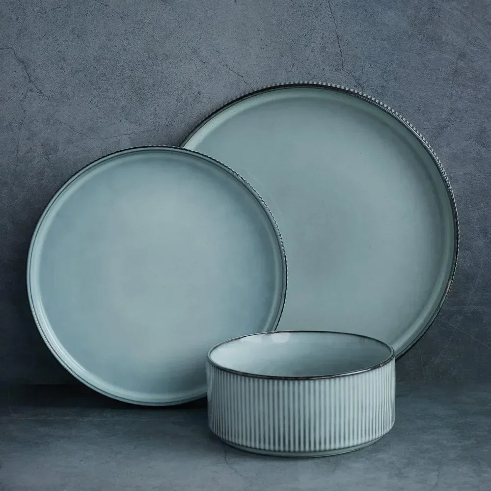 Ribbed Stoneware Dinnerware Set for Four