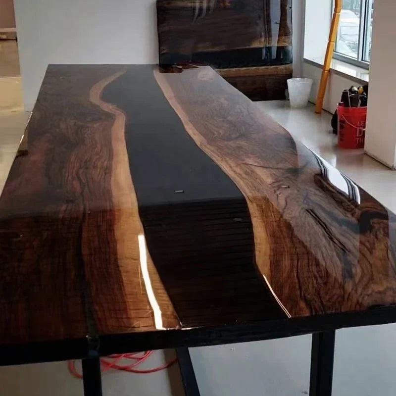 Live-Edge Walnut Epoxy River Dining Table