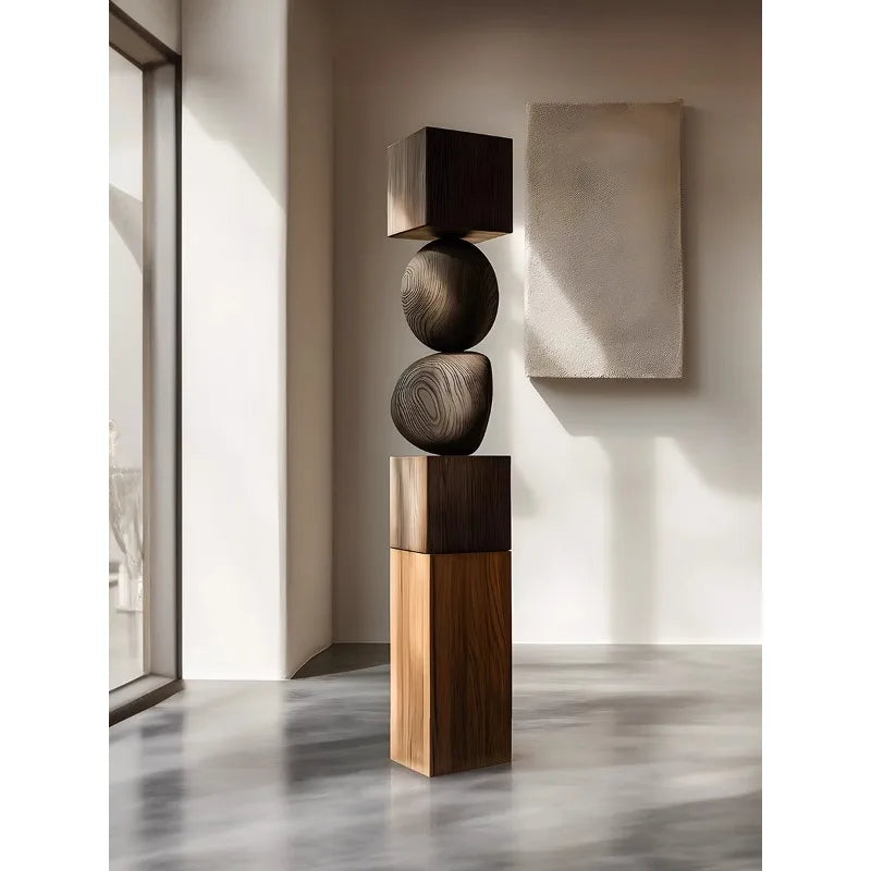 Stacked Geometric Wood Floor Sculpture