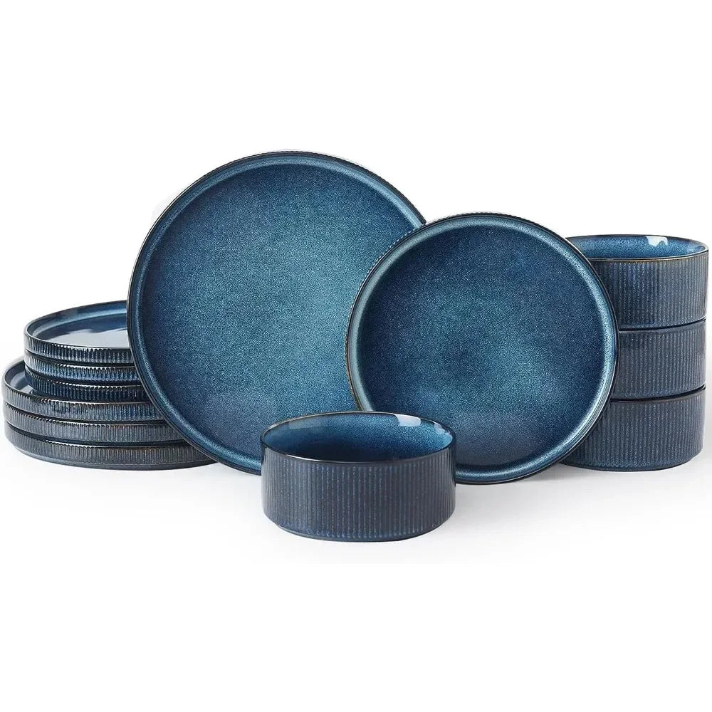 Ribbed Stoneware Dinnerware Set for Four