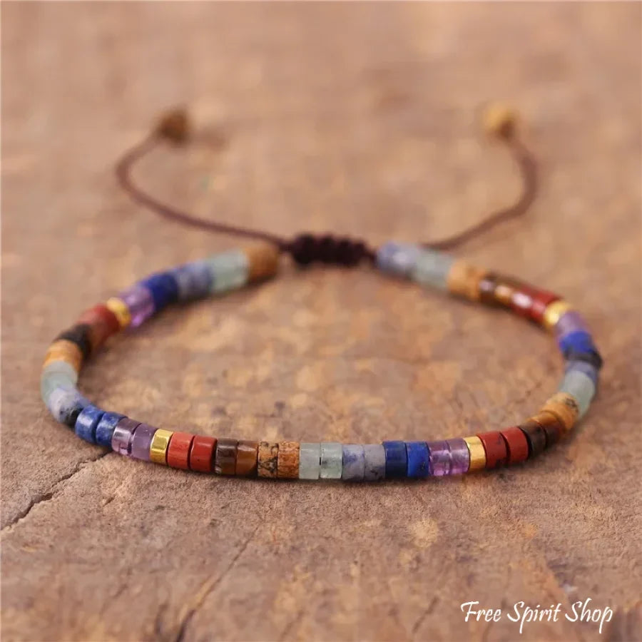 Natural 7 Chakra Gemstone Adjustable Bead Bracelet