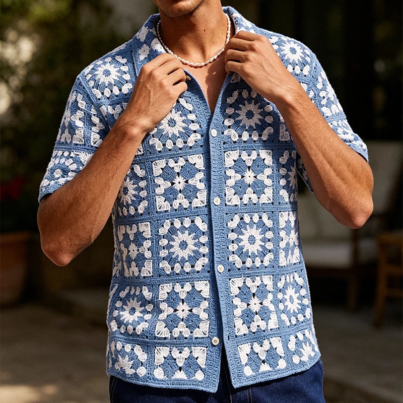 Floral Crochet Knit Shirt