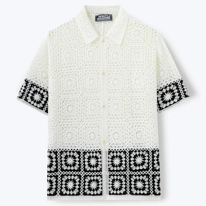 Geometric Openwork Knit Shirt