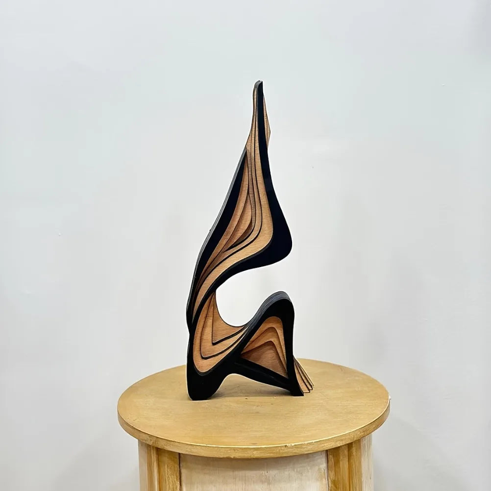 Layered Abstract Wood Flame Sculpture