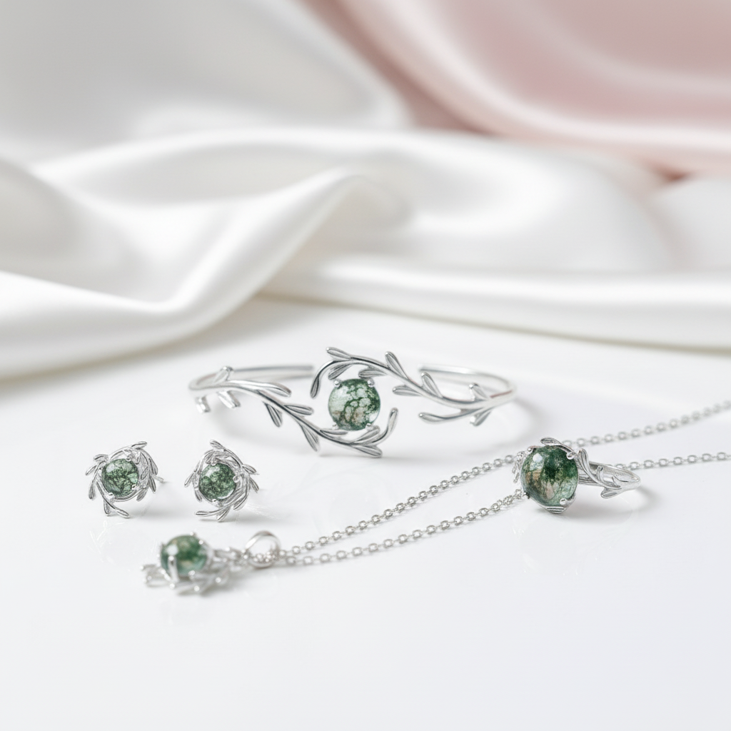 Natural Moss Agate Jewelry Set