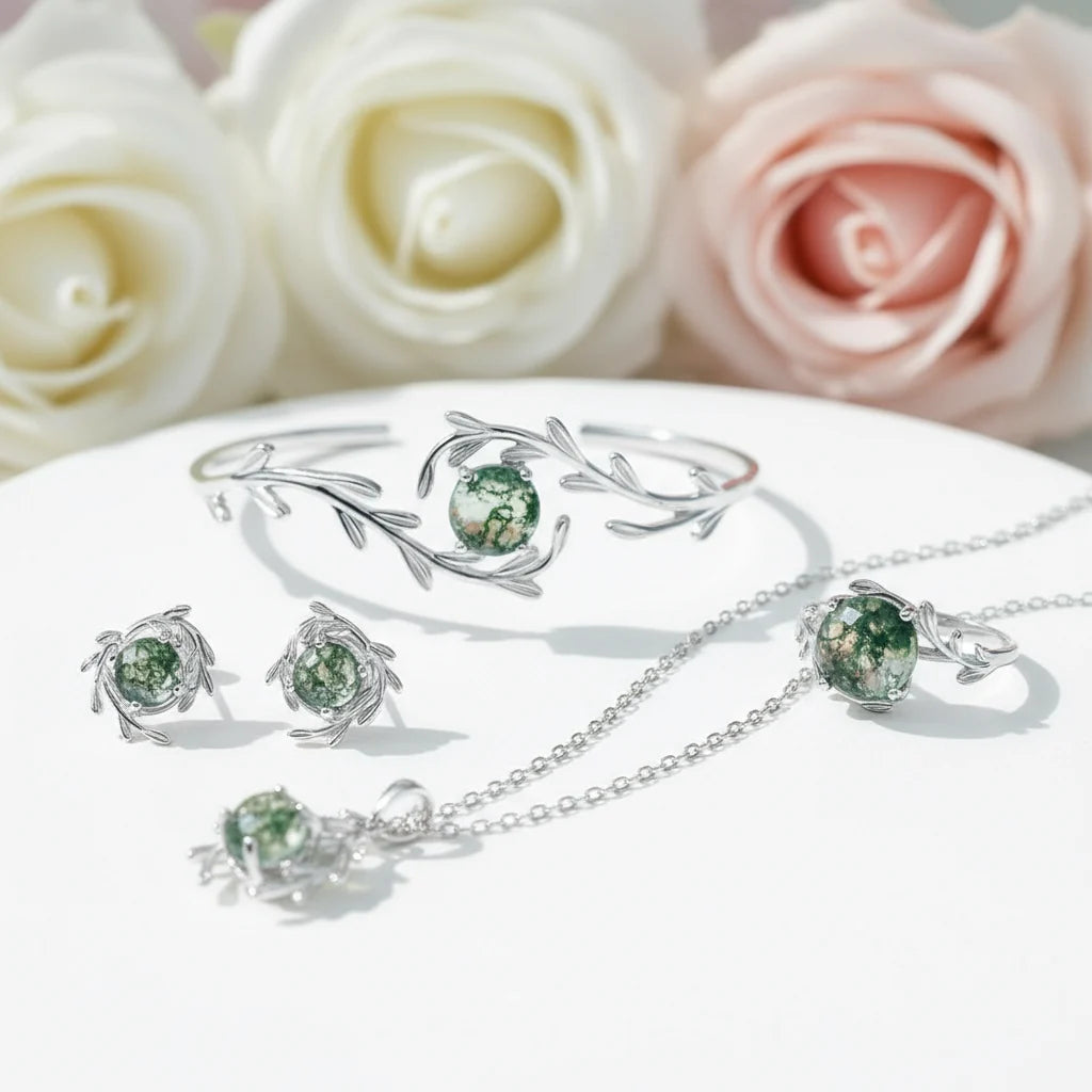 Natural Moss Agate Jewelry Set
