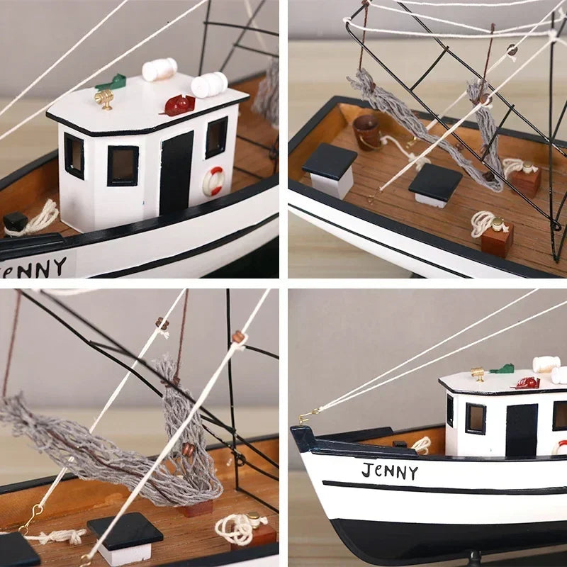 Solid Wood Fishing Vessel Model Sculpture
