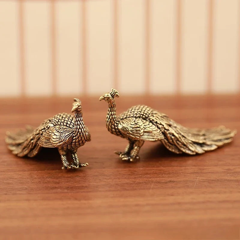 Miniature Brass Peacock Sculpture