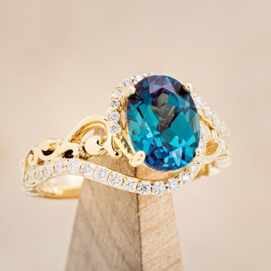 "Scarlet" - Oval Cut Lab-Grown Alexandrite Engagement Ring With Diamond Accents