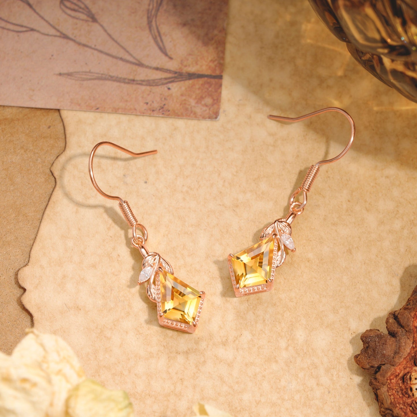 Classic Sparkling Geometric Citrine Drop Earrings