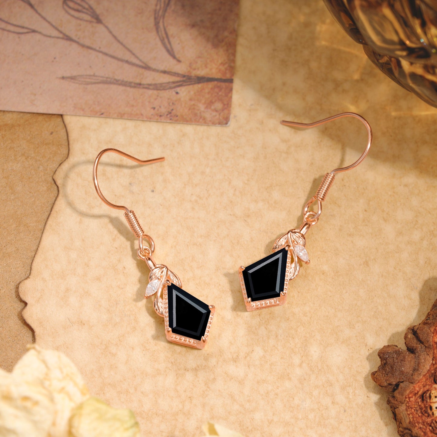 Classic Sparkling Geometric  Black Onyx  Drop Earrings