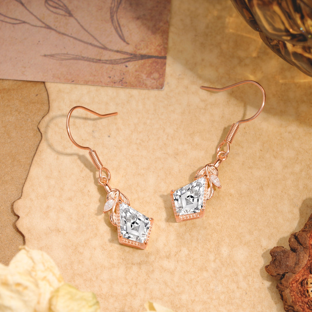 Classic Sparkling Geometric Lab Diamond Drop Earrings