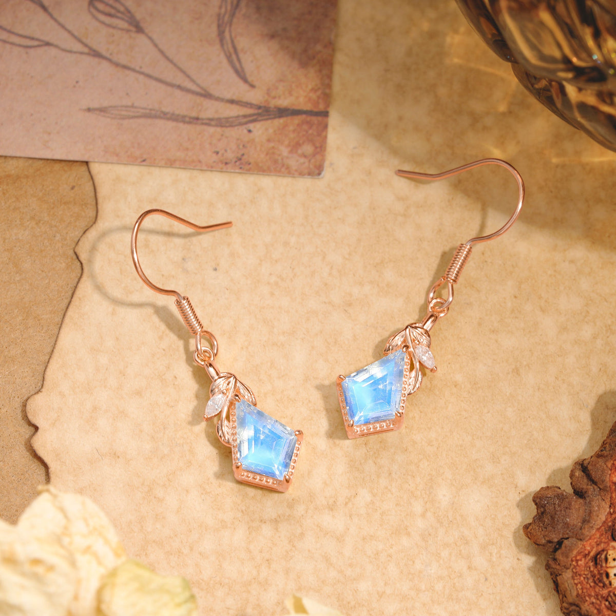 Classic Sparkling Geometric Moonstone Drop Earrings