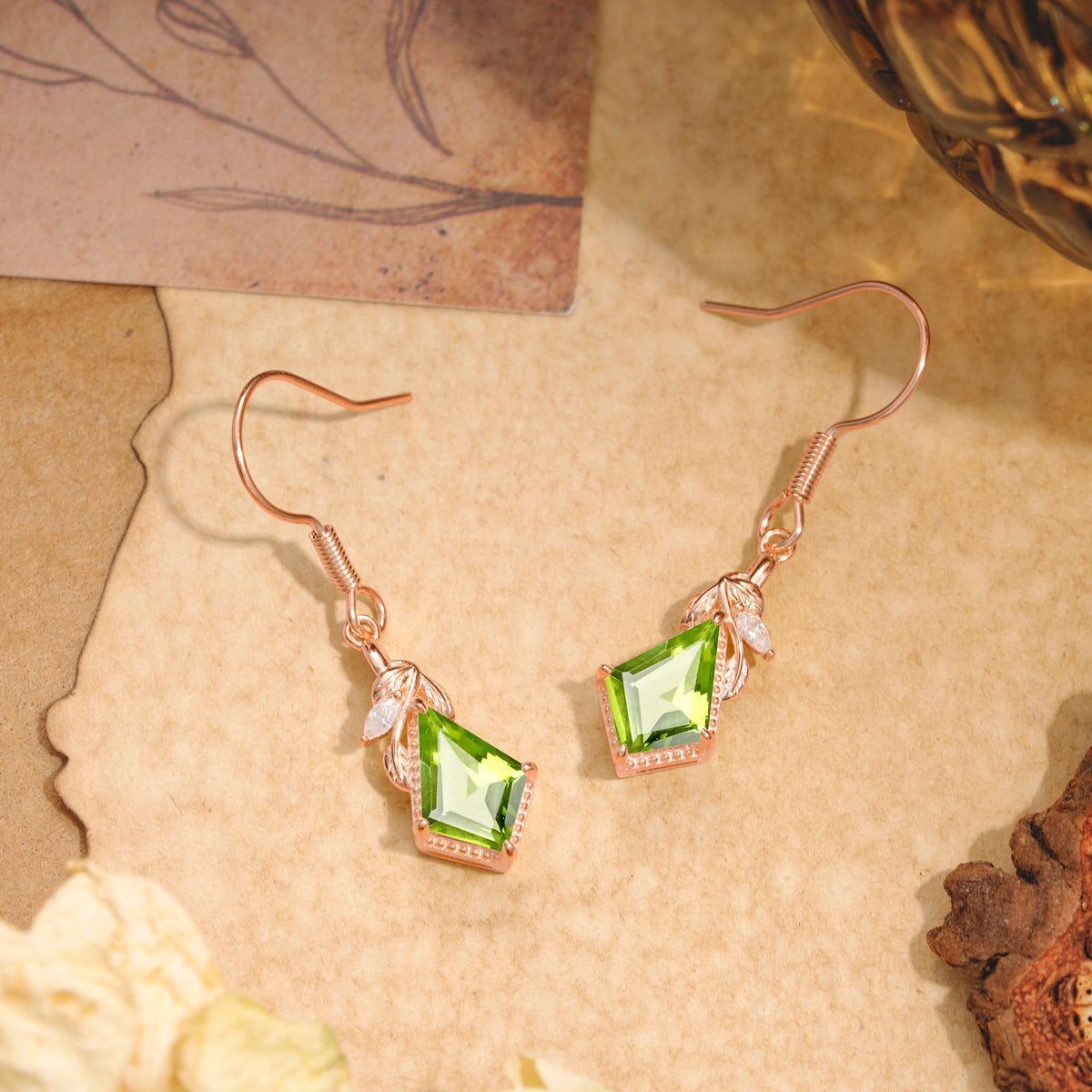 Classic Sparkling Geometric Peridot Drop Earrings