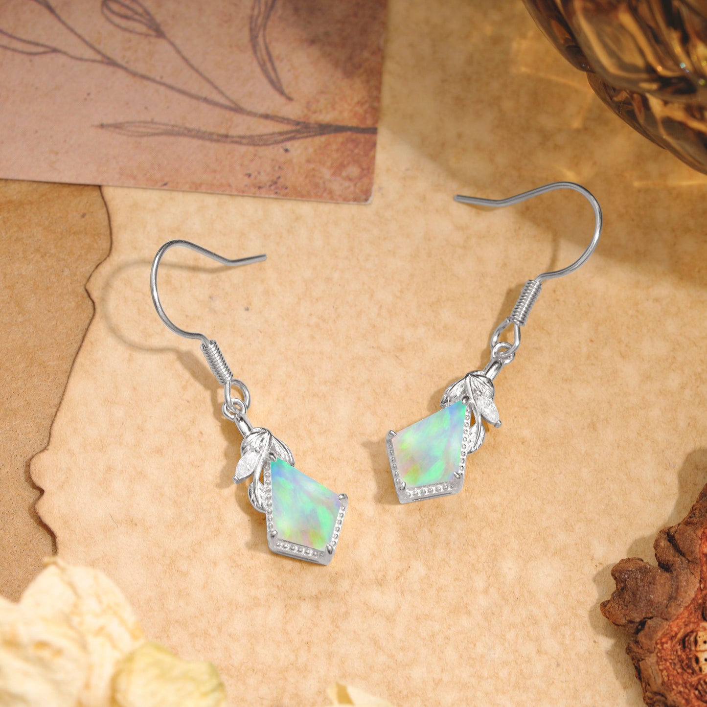 Classic Sparkling Geometric Opal Drop Earrings