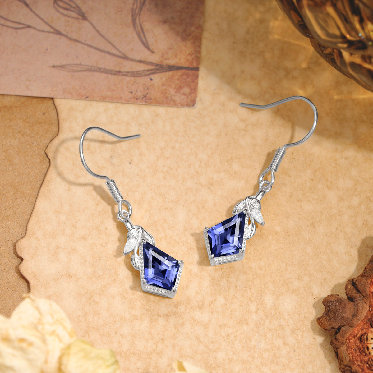 Classic Sparkling Geometric Tanzanite Drop Earrings