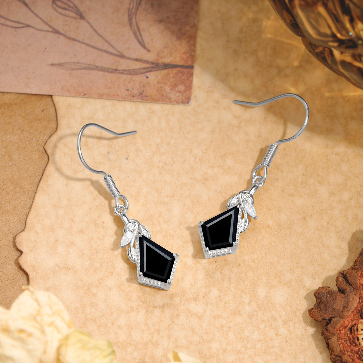 Classic Sparkling Geometric  Black Onyx  Drop Earrings