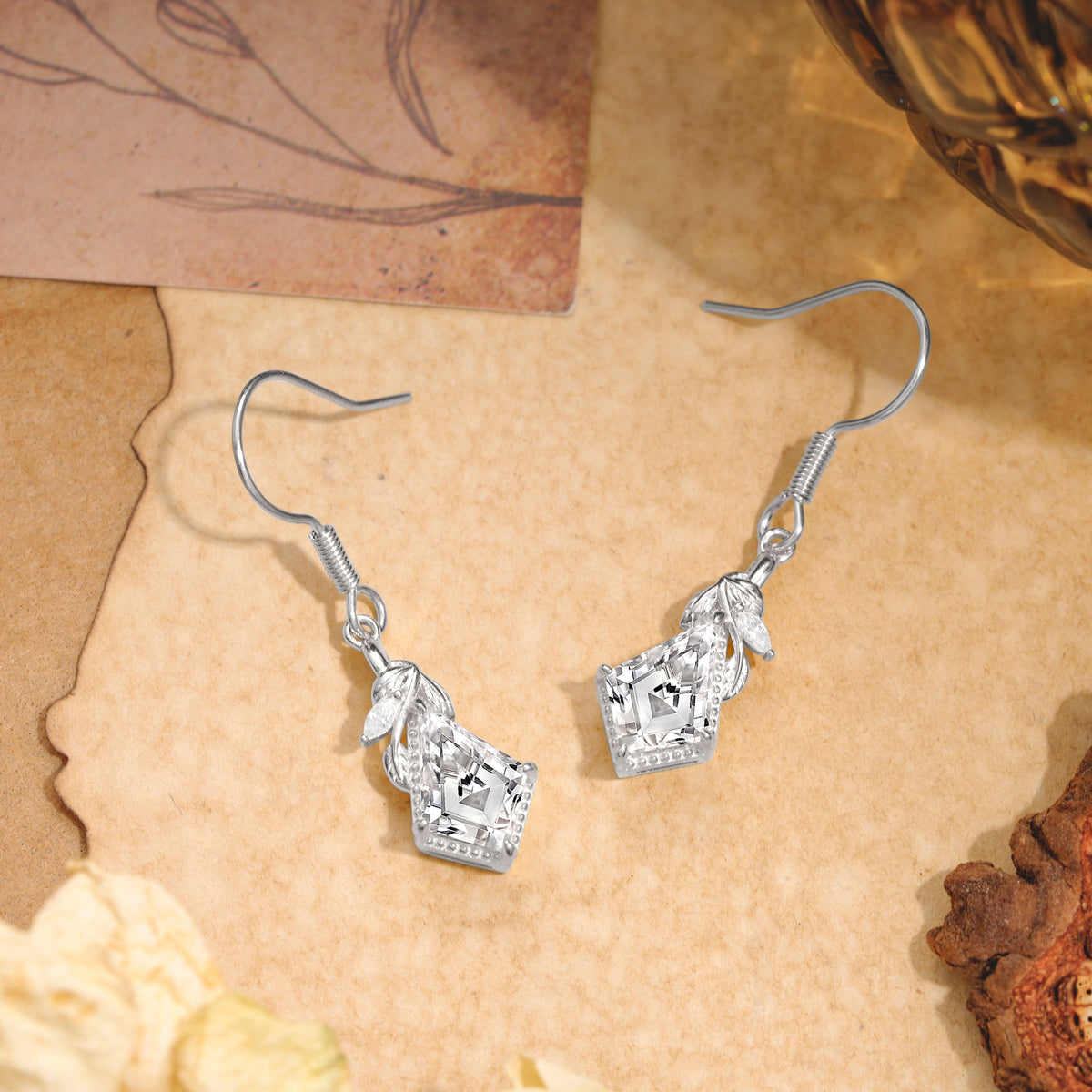 Classic Sparkling Geometric Lab Diamond Drop Earrings