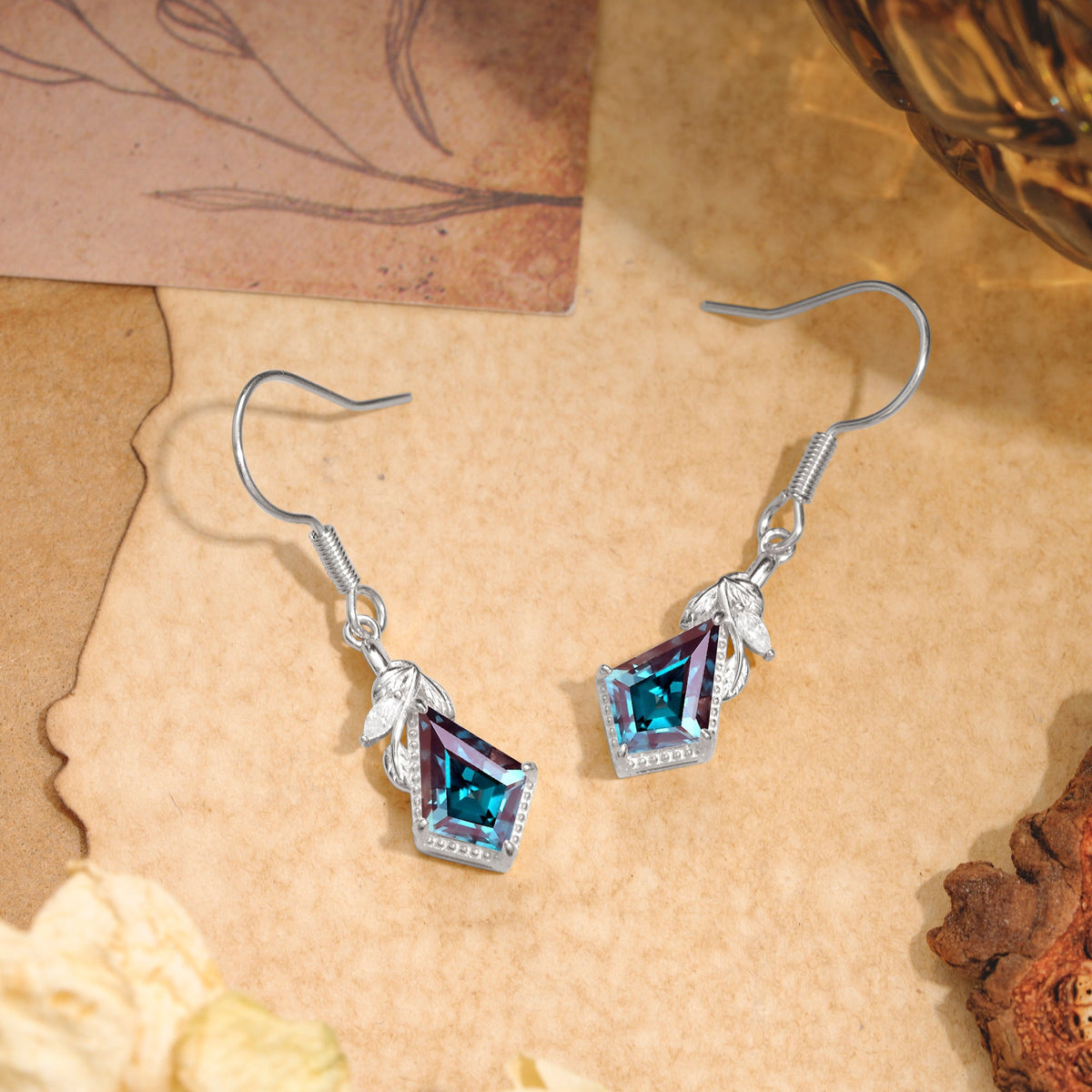 Classic Sparkling Geometric Alexandrite Drop Earrings