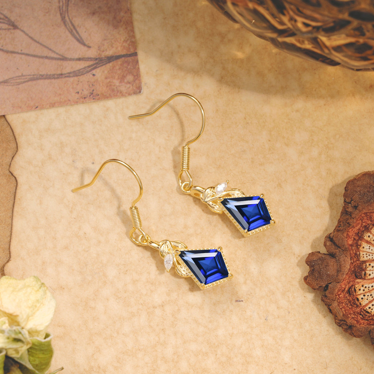 Classic Sparkling Geometric Sapphire Drop Earrings