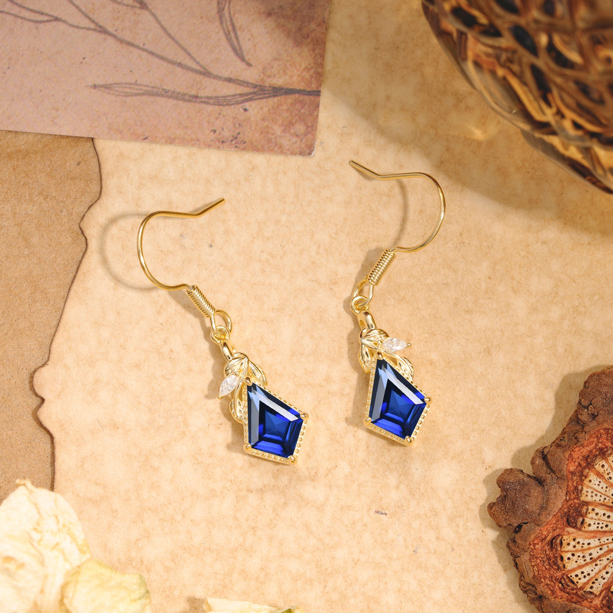 Classic Sparkling Geometric Sapphire Drop Earrings