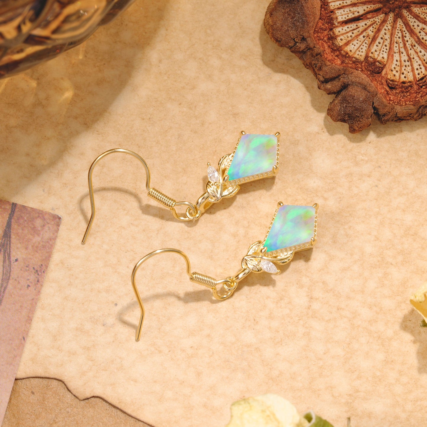 Classic Sparkling Geometric Opal Drop Earrings