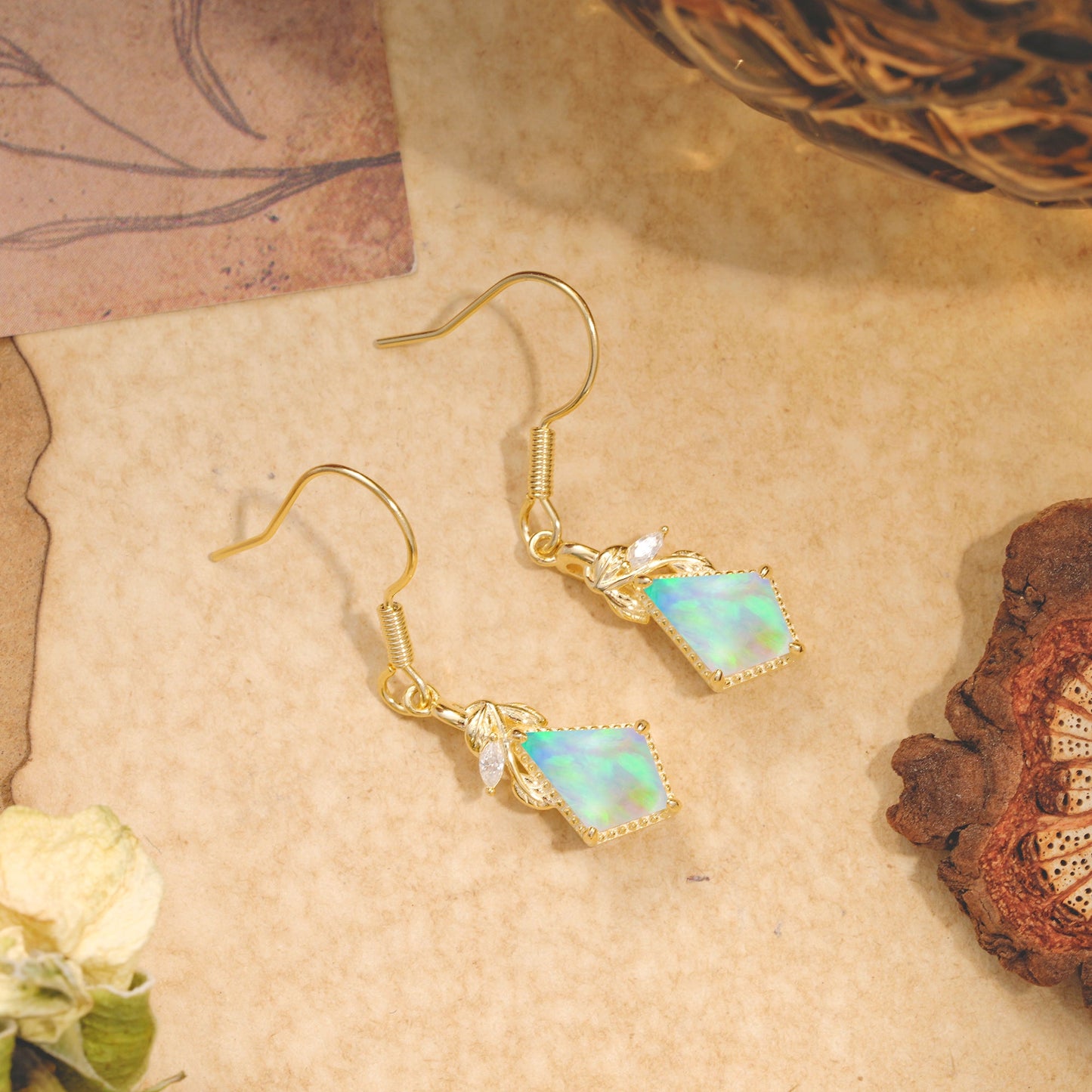 Classic Sparkling Geometric Opal Drop Earrings