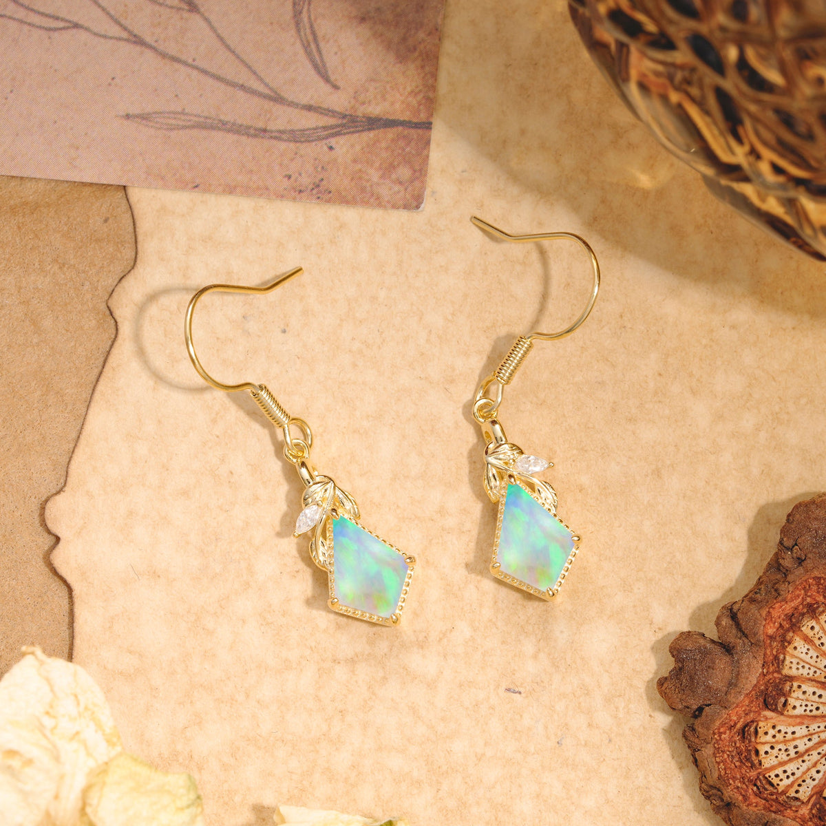 Classic Sparkling Geometric Opal Drop Earrings