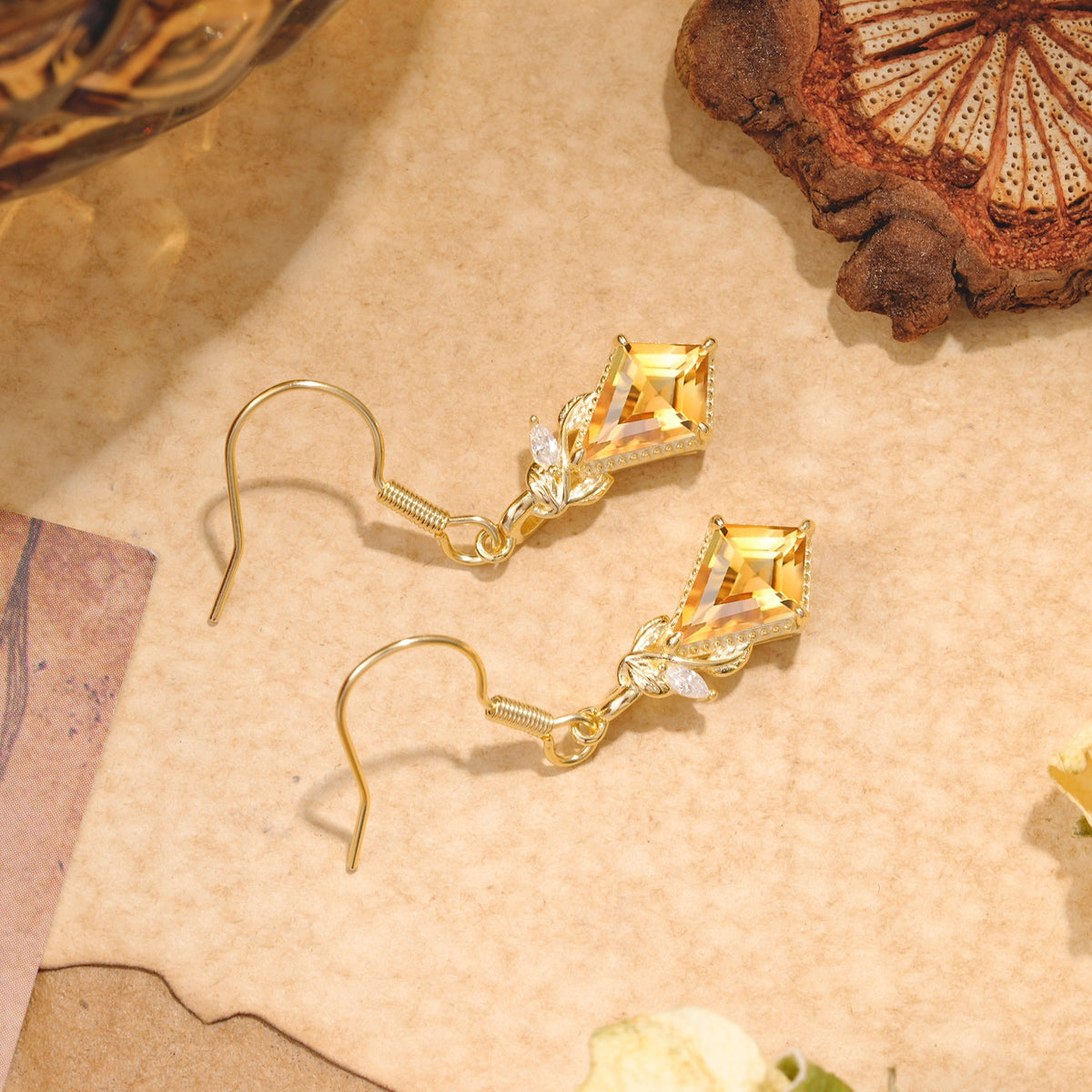 Classic Sparkling Geometric Citrine Drop Earrings