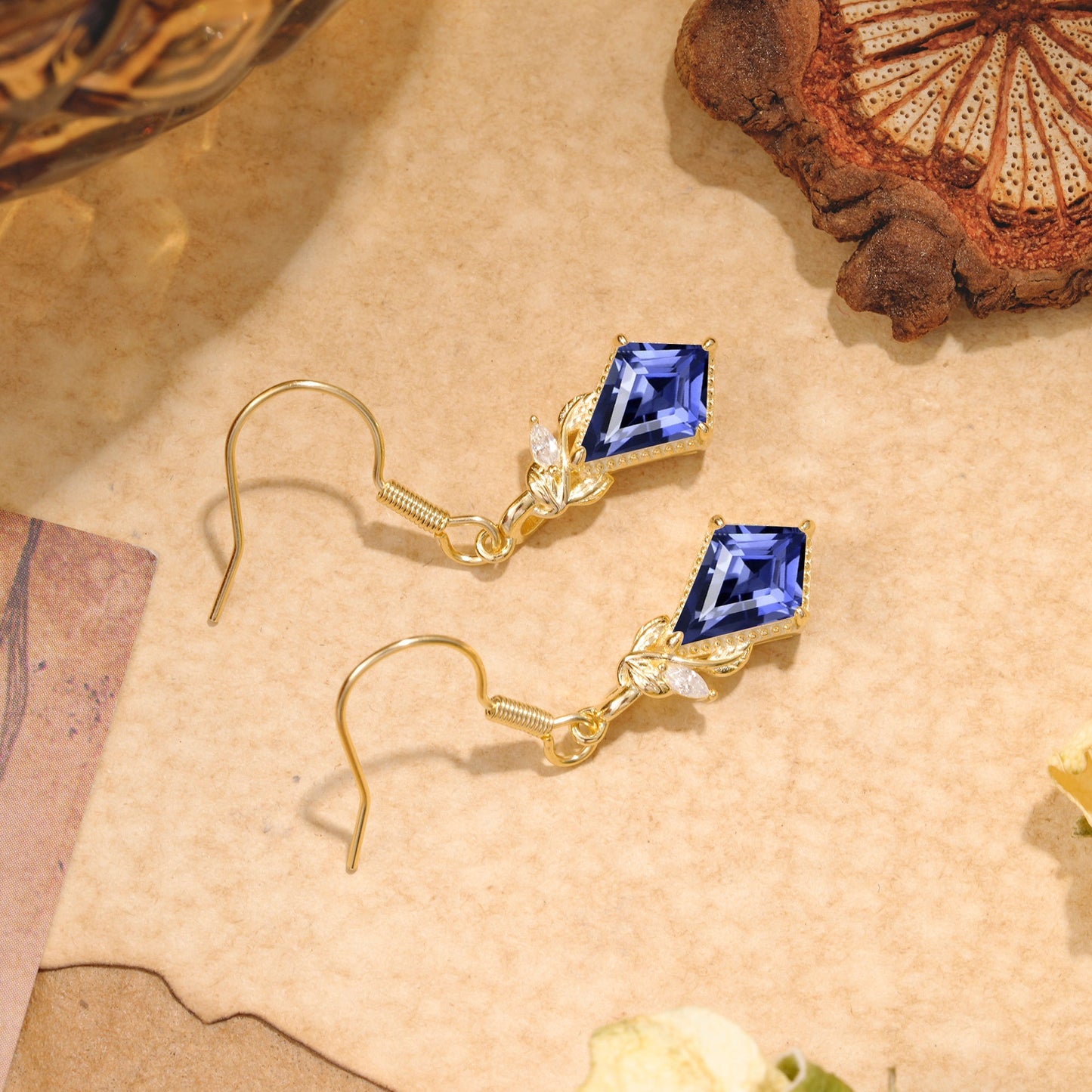 Classic Sparkling Geometric Tanzanite Drop Earrings