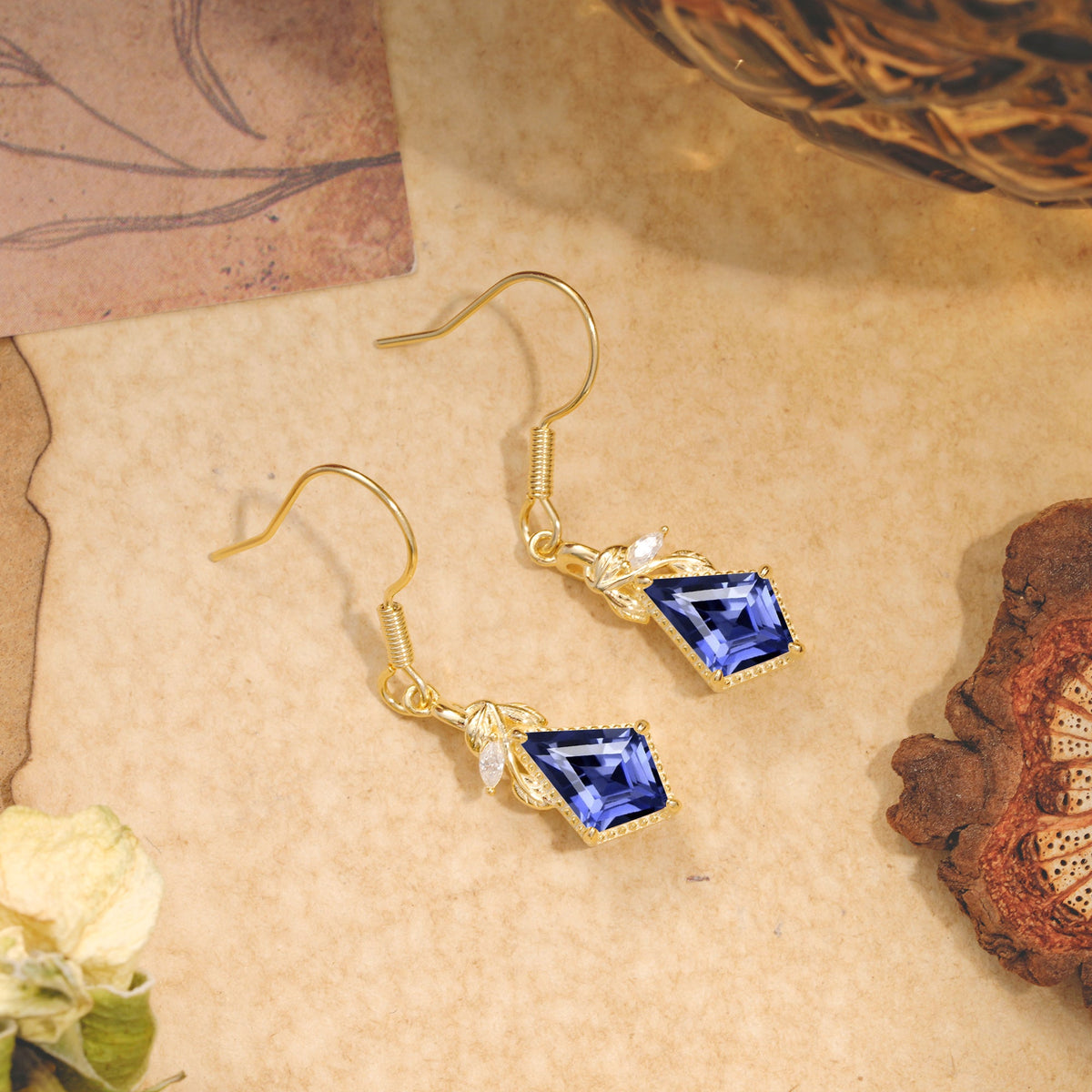 Classic Sparkling Geometric Tanzanite Drop Earrings