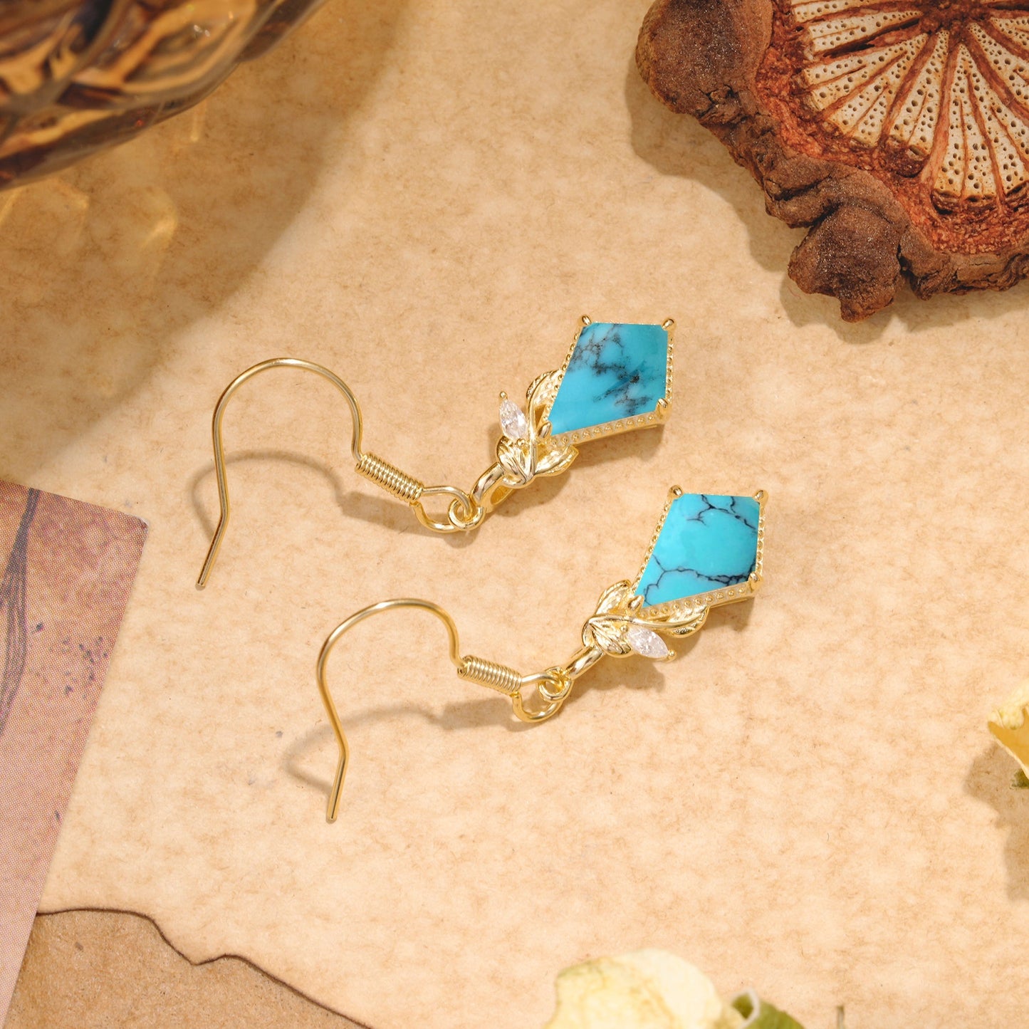 Classic Sparkling Geometric Turquoise Drop Earrings