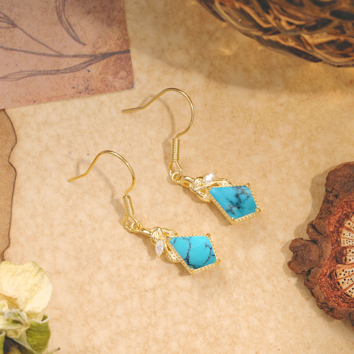 Classic Sparkling Geometric Turquoise Drop Earrings
