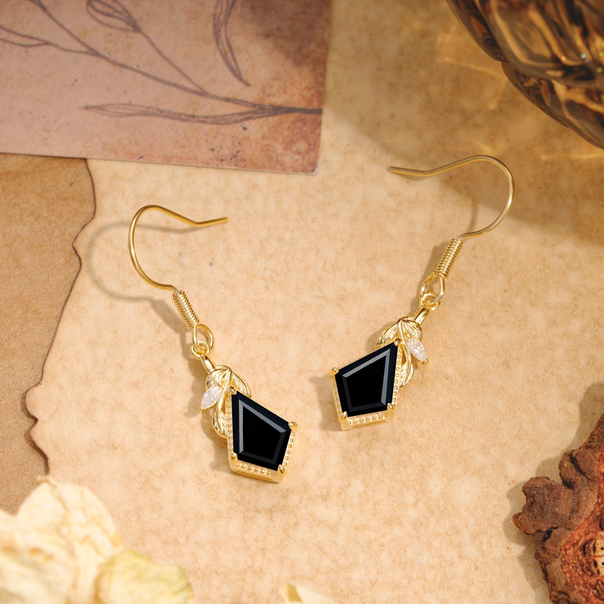 Classic Sparkling Geometric  Black Onyx  Drop Earrings