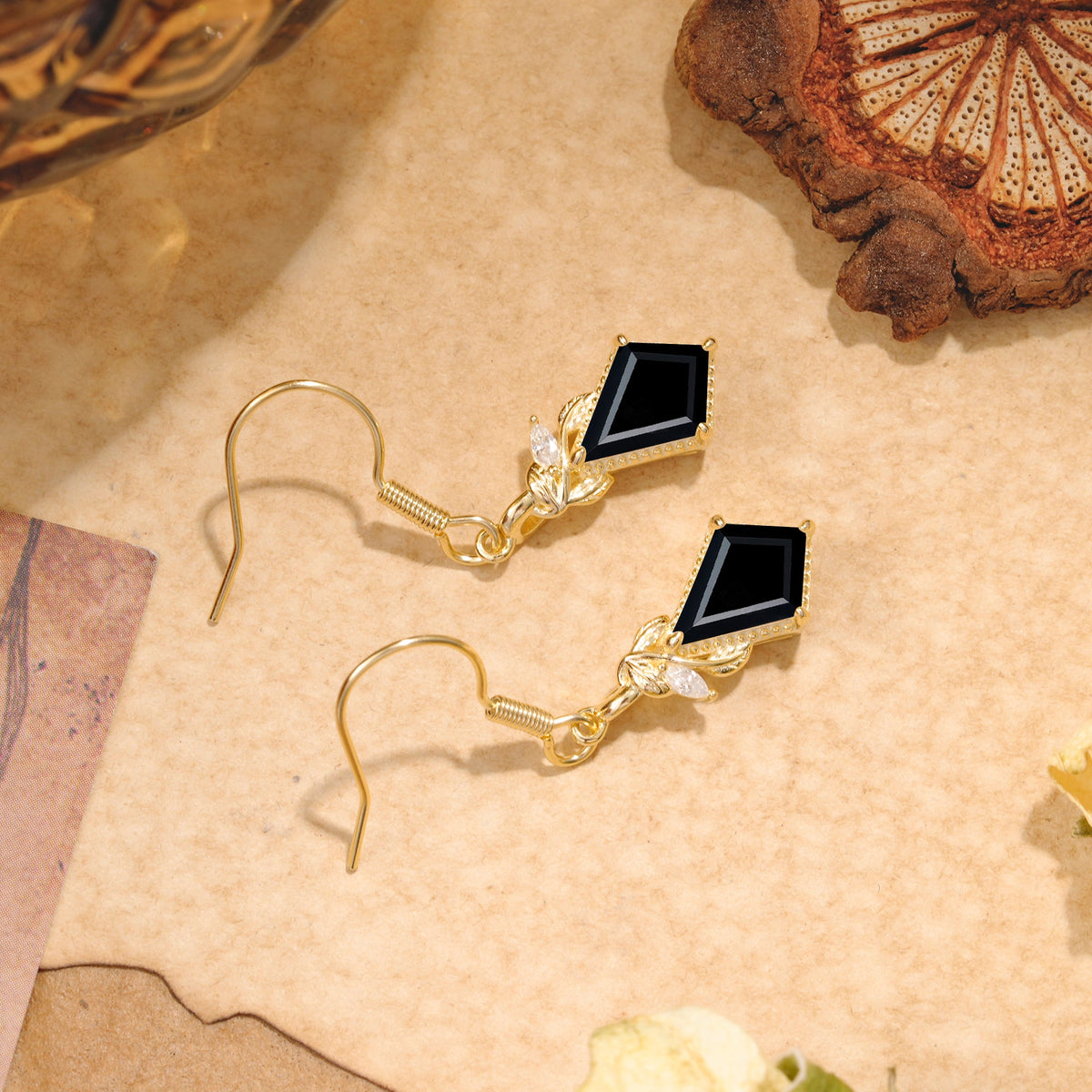 Classic Sparkling Geometric  Black Onyx  Drop Earrings