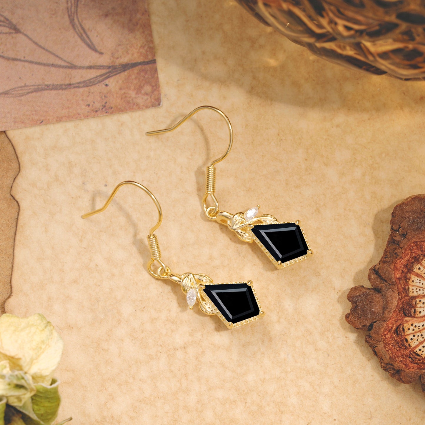 Classic Sparkling Geometric  Black Onyx  Drop Earrings