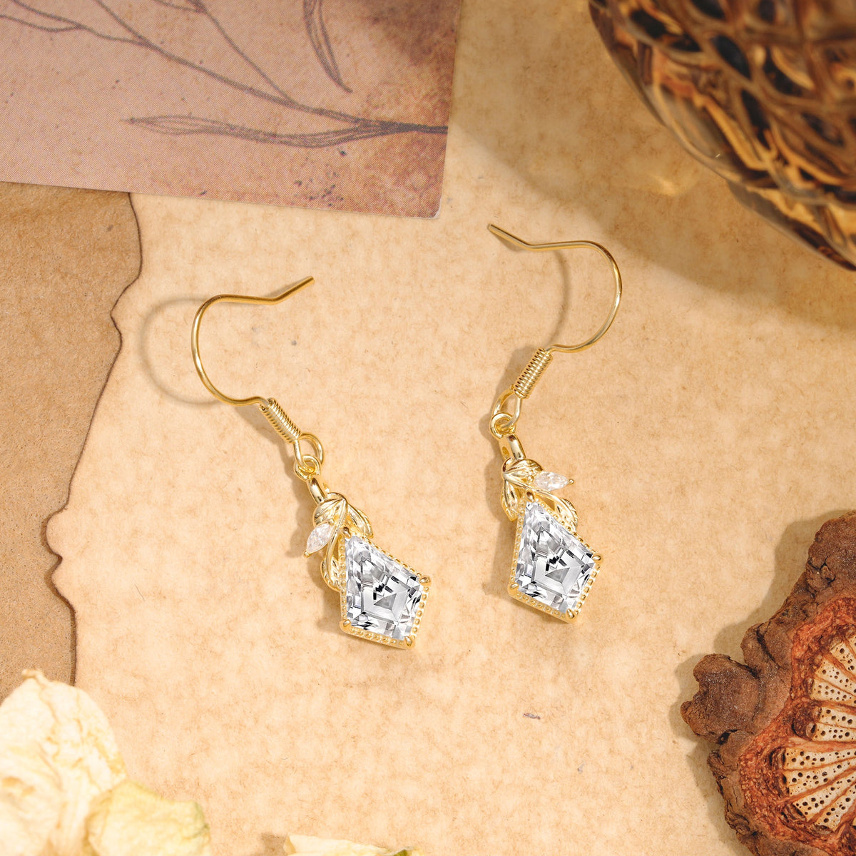 Classic Sparkling Geometric Lab Diamond Drop Earrings