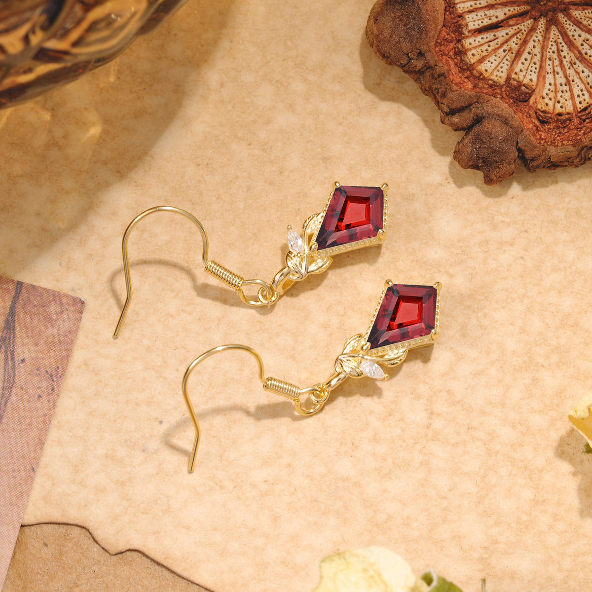 Classic Sparkling Geometric Garnet Drop Earrings
