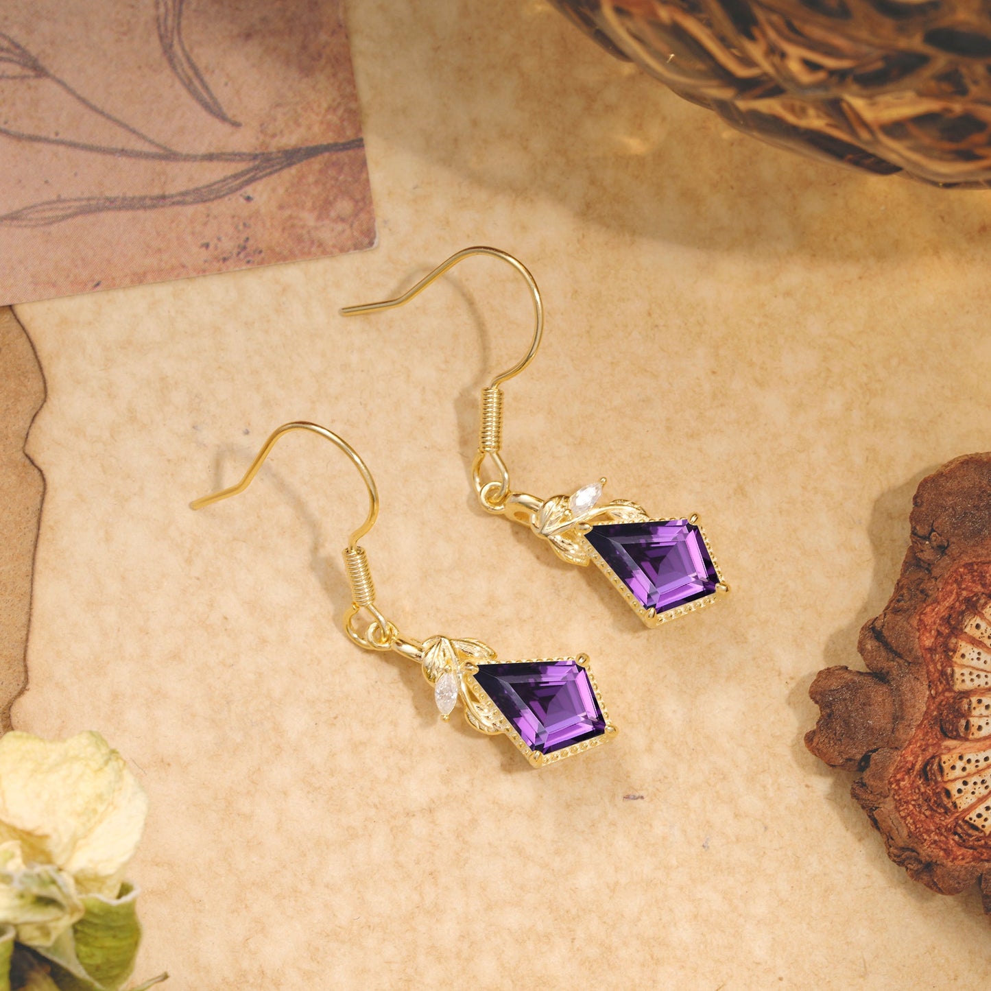 Classic Sparkling Geometric Amethyst Drop Earrings