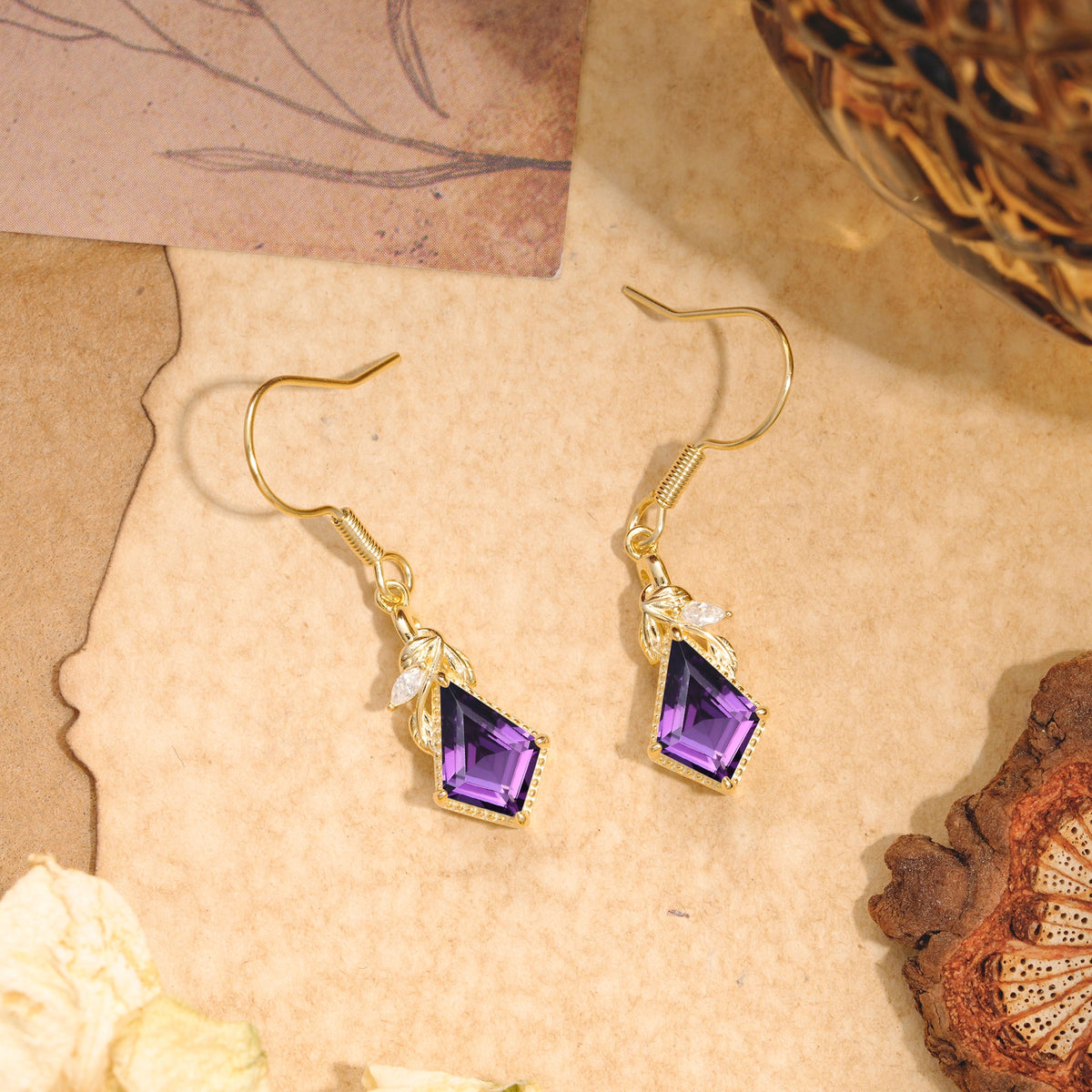 Classic Sparkling Geometric Amethyst Drop Earrings