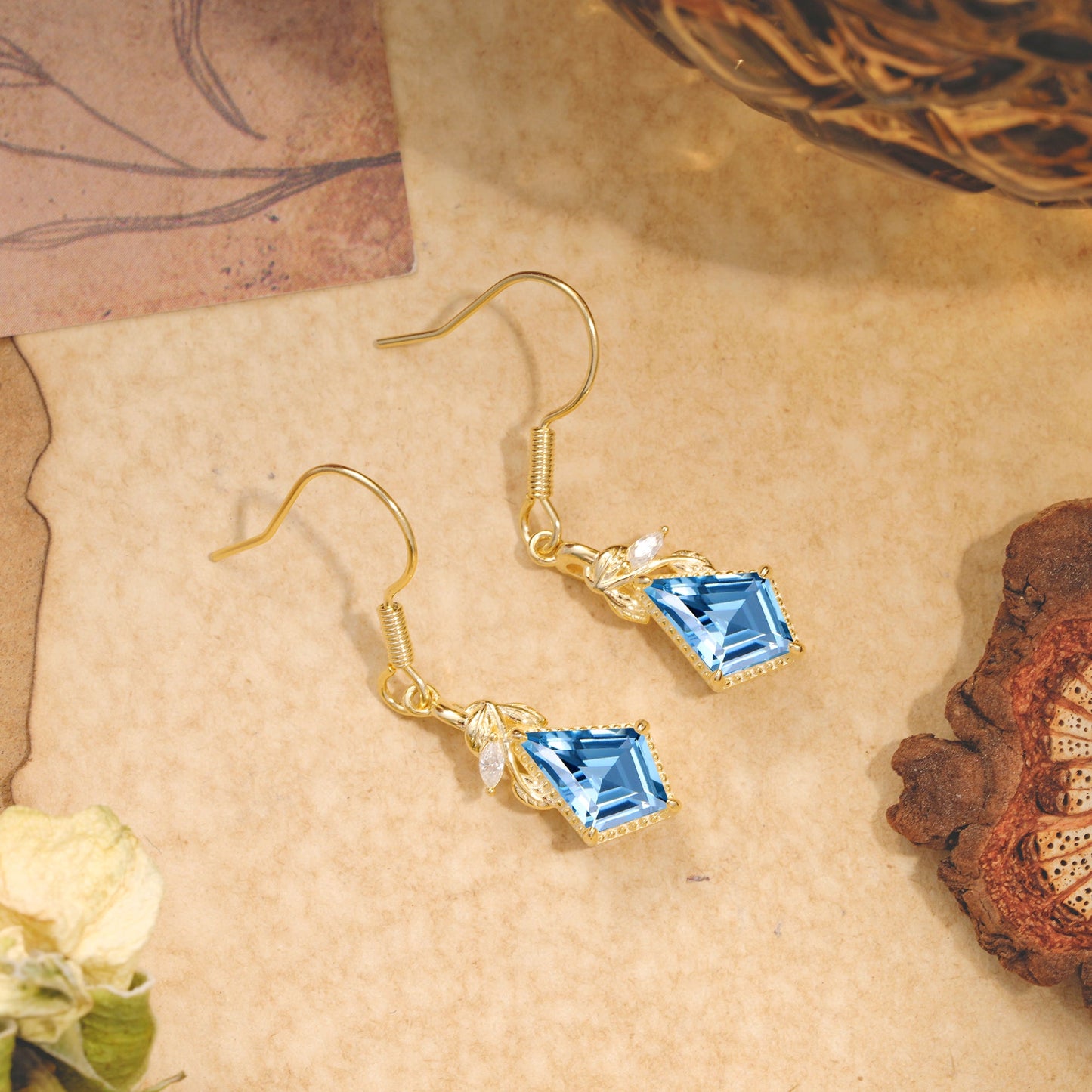 Classic Sparkling Geometric Aquamarine Drop Earrings