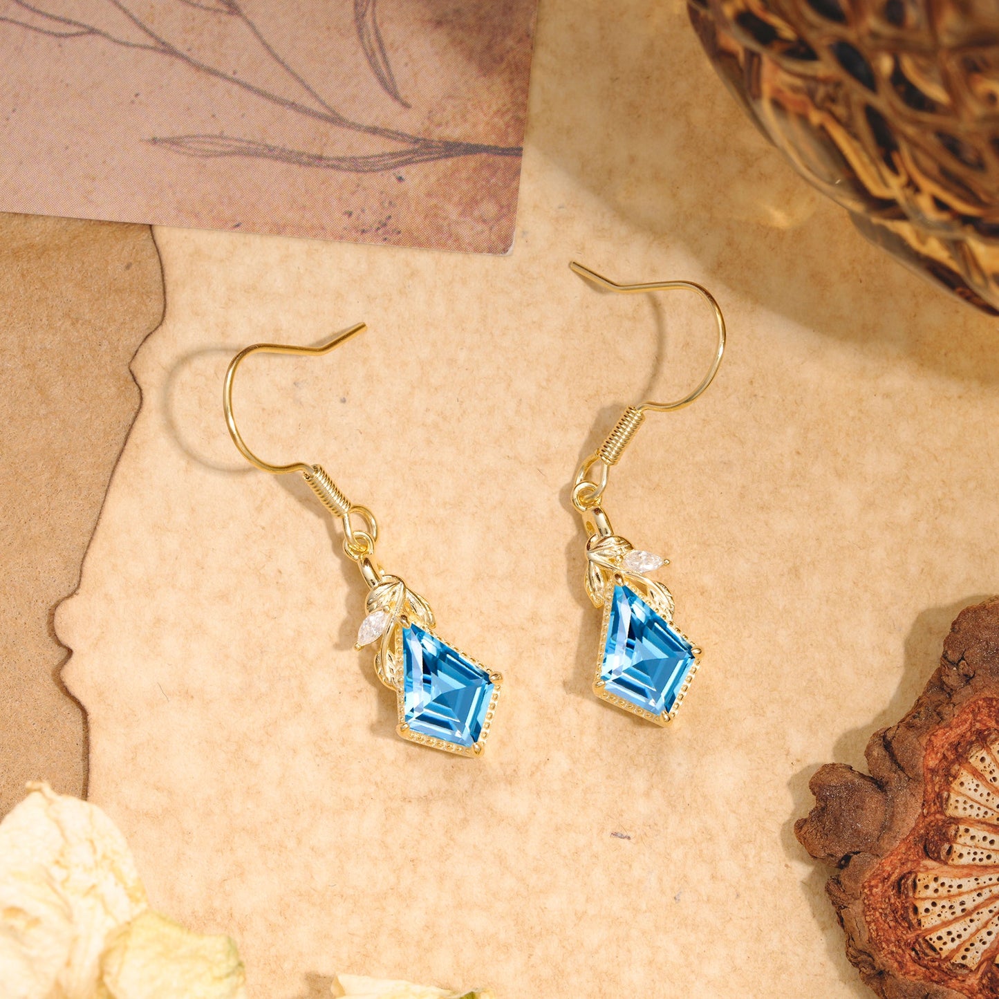 Classic Sparkling Geometric Aquamarine Drop Earrings