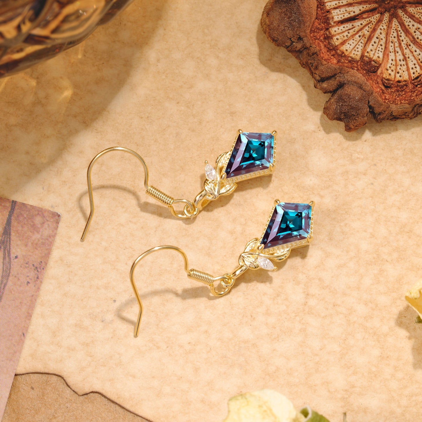 Classic Sparkling Geometric Alexandrite Drop Earrings