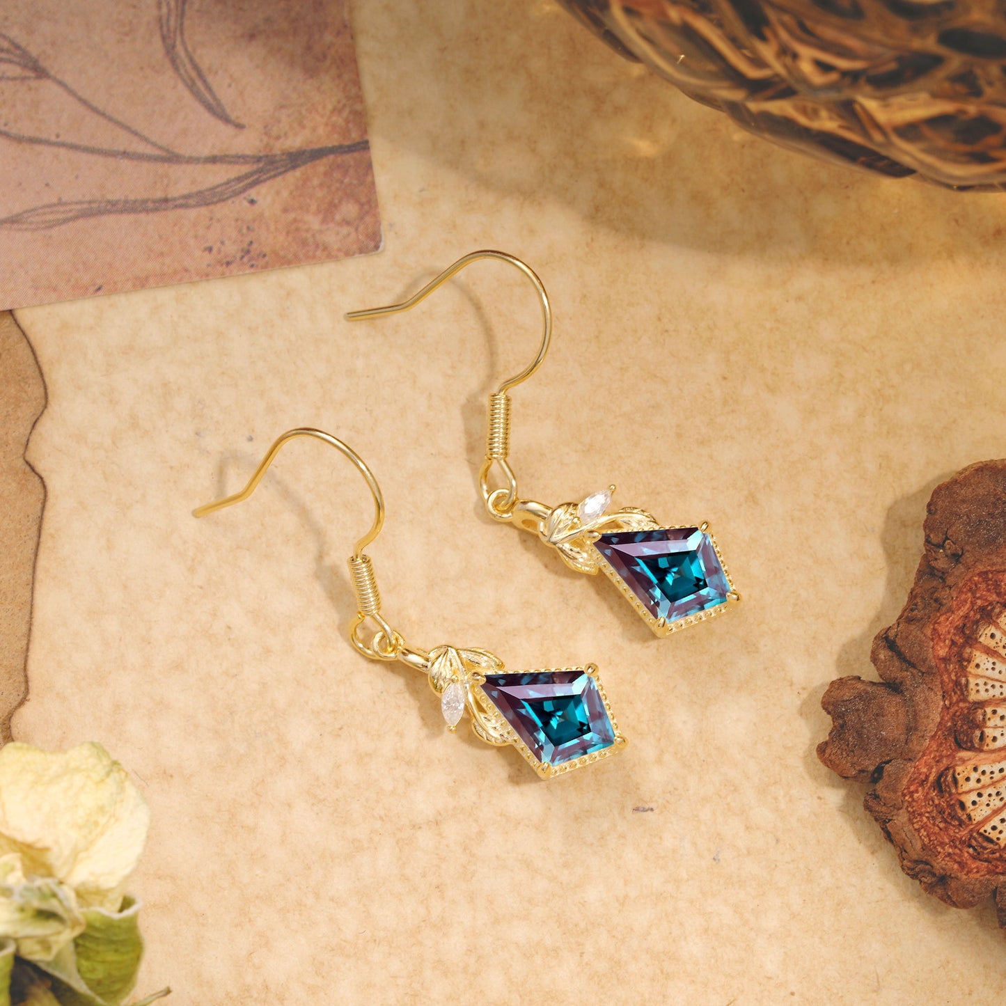 Classic Sparkling Geometric Alexandrite Drop Earrings
