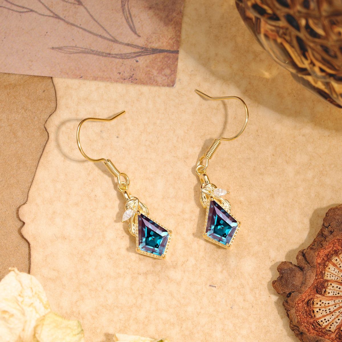 Classic Sparkling Geometric Alexandrite Drop Earrings